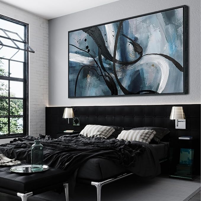 Abstract Canvas Wall Art - Black And White Graffiti Lines Simple Art Modern Abstract Artwork Canvas Prints Picture Contemporary Wall Decor Bedroom Living Room Office Decoration Framed Ready To Hang 20x40 Inch