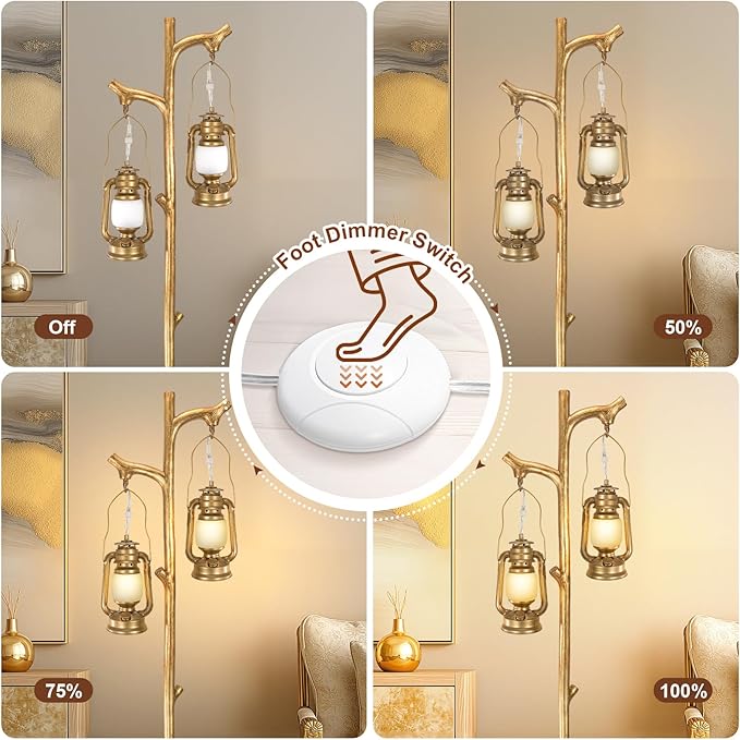 Scenekoy 68” Tall Floor Lamp with Lanterns, Gold Standing Lamp Tree Trunk Finish, Dimmable Resin Corner Lamp Stand Up Light with Bulb Prefer for Modern Living Room Bedroom Home Decor (Bulbs Included)