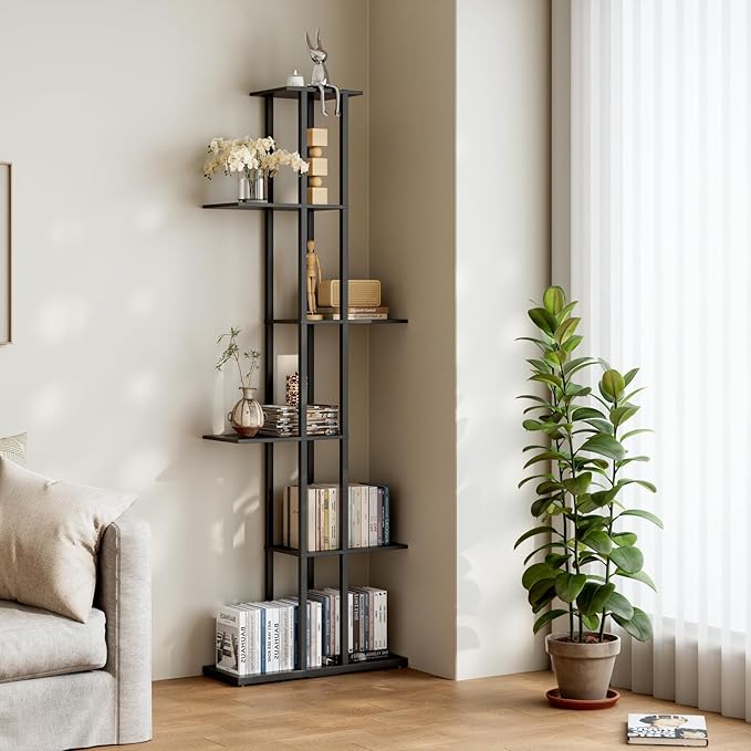 Bookshelf，Small Bookcase for Small Space，6-Tier Bookshelf for Living Room, Home Office, Study，9.45 x 20.8 x 62.2 Inches,Black