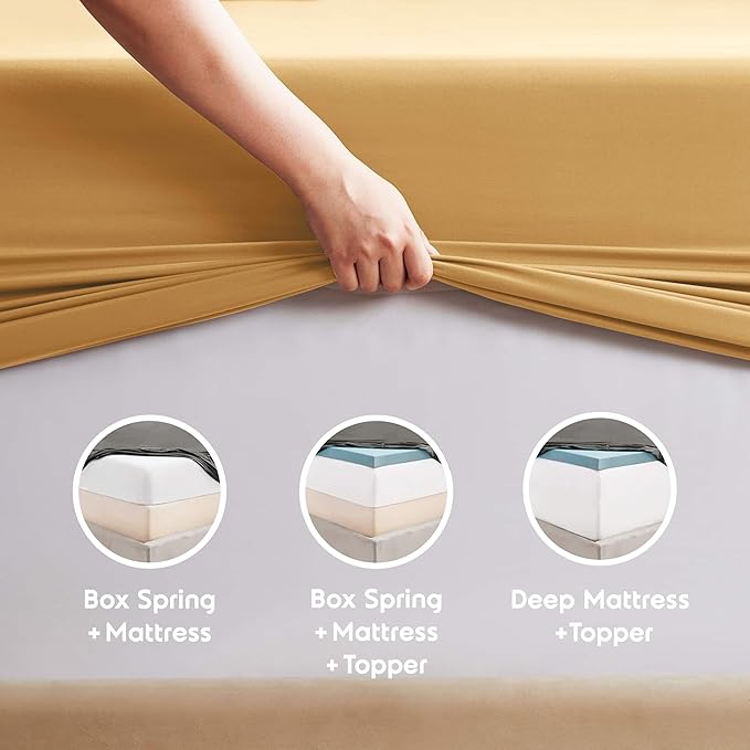 Nestl Short Queen Sheet Set - 1800 Ultra-Soft Microfiber - Double Brushed - Deep Pockets - Easy Fit - 4 Piece Set - Bed Sheets (Short Queen, Camel Gold)