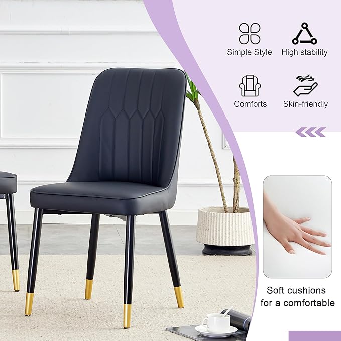 45 Inch Round Dining Table Set for 4, 5 Piece Kitchen Table and Chairs Set, Black Faux Marble Table Top, Small Space Dining Set for Apartment or Dining Room