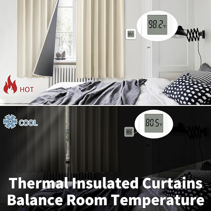 BGment Beige Full Blackout Curtains with Thermal Insulation Liner Curtains 72 Inches Long，Rod Pocket and Back Tab Double Layer Room Darkening Window Curtain for Bedroom(42 x 72 Inch, 2 Panels, Beige)