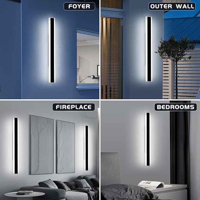 Mikeru 31.4inch Long Led Wall Light, 6000k Cool White Modern Outdoor Wall Light Ip65 Waterproof Black Acrylic Porch Exterior Lighting Fixtures, Exterior Wall Mount Lights for Garage Front Door