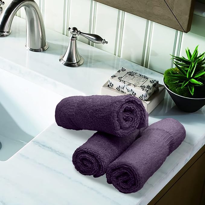 Luxury Hotel & Spa Collection Highly Absorbent, 100% Turkish Cotton 700 GSM, Eco Friendly Towel, for Bathroom, Gym and Kitchen Dobby Border Soft Towel Set (Plum, Wash Cloths - Set of 12)