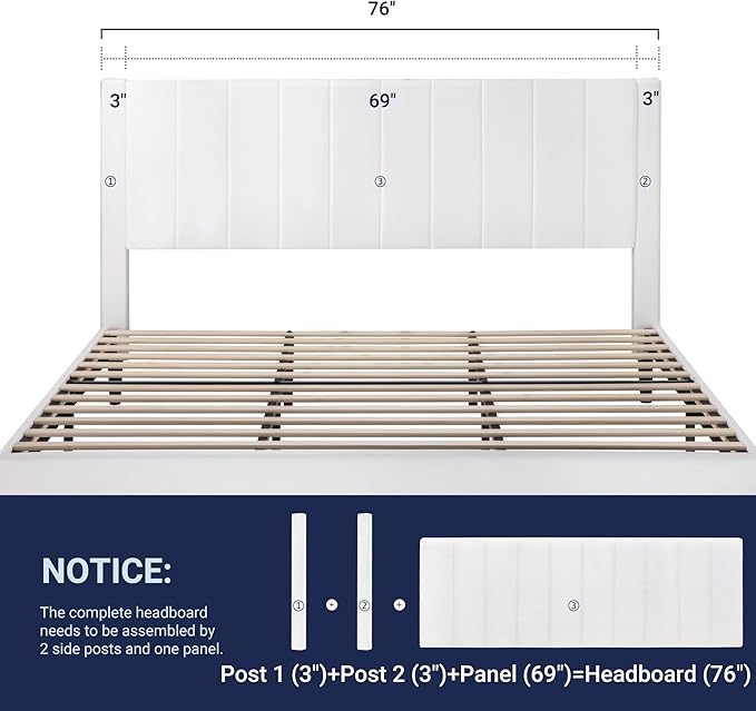 Allewie King Bed Frame/Velvet Upholstered Bed Frame with Vertical Channel Tufted Headboard/Strong Wooden Slats/Platform Bed Frame/Mattress Foundation/Box Spring Optional/Easy Assembly/White
