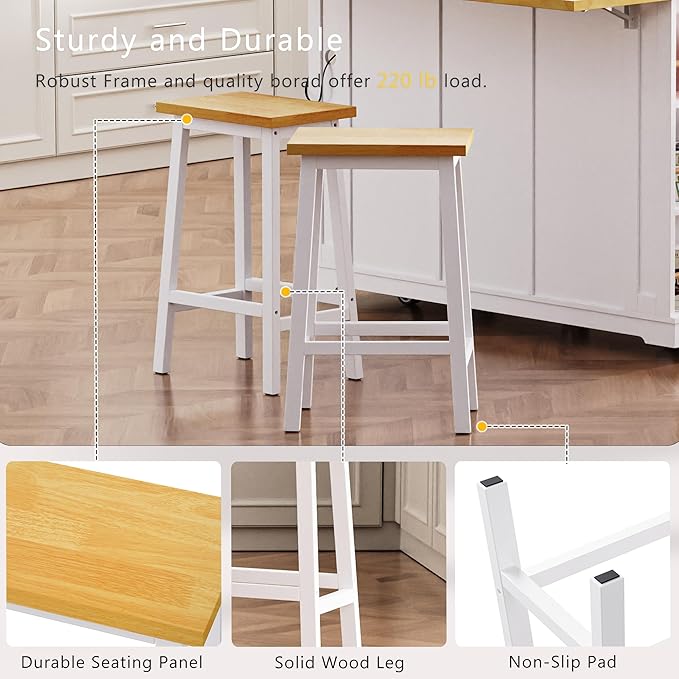 Large Kitchen Island Cart on 5 Wheels with 2 Bar Stools, Power Outlet, Drop Leaf, 3 Drawers, Kitchen Storage Cart with 5 Open Side Racks for Kitchen, Dining Room, Home Bar White