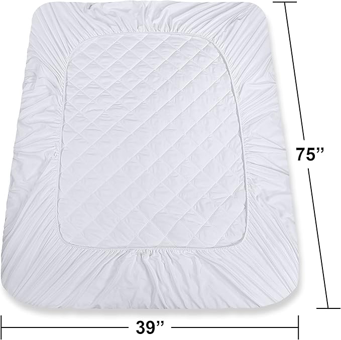 Utopia Bedding 2 Pack Quilted Fitted Mattress Pad, Twin Size, Elastic Fitted Mattress Topper Protector and Cover Stretches up to 16 Inches Deep, Machine Washable (White)