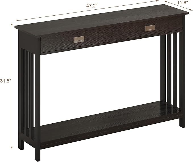 ChooChoo Mission Long Entryway Table with Drawer, Narrow Console Sofa Table with Storage, for Entryway, Living Room and Hallway, 47 Black