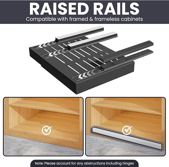 Pull Out Cabinet Organizer – Adjustable Sliding Shelf Inserts for Cabinets - Expandable Shelf Organizer from 12.6" to 20.5" – No Drill or Screw Install (Black, 1 Pack)