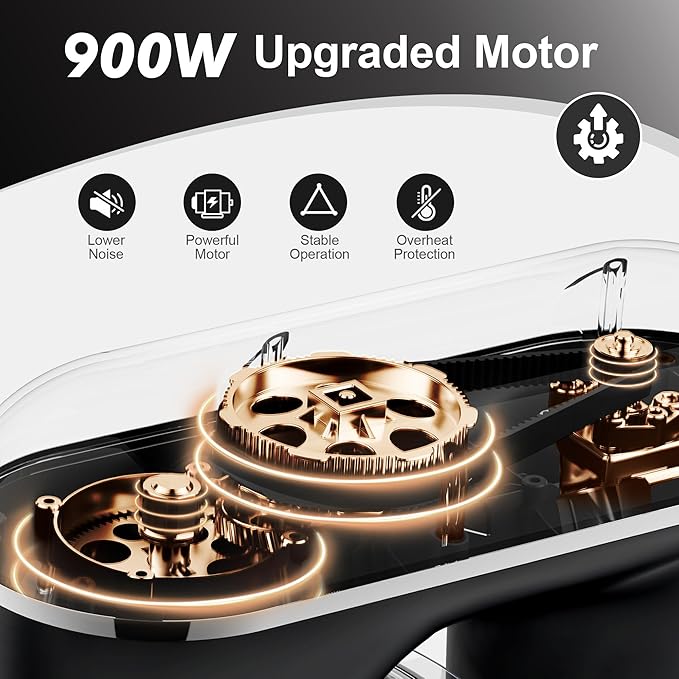 Kitchen in the box 7QT 900W 10-Speed Stand Mixer, Tilt-Head Kitchen Electric Mixer with Dough Hook, Whisk & Flat Beater(Onyx Black)