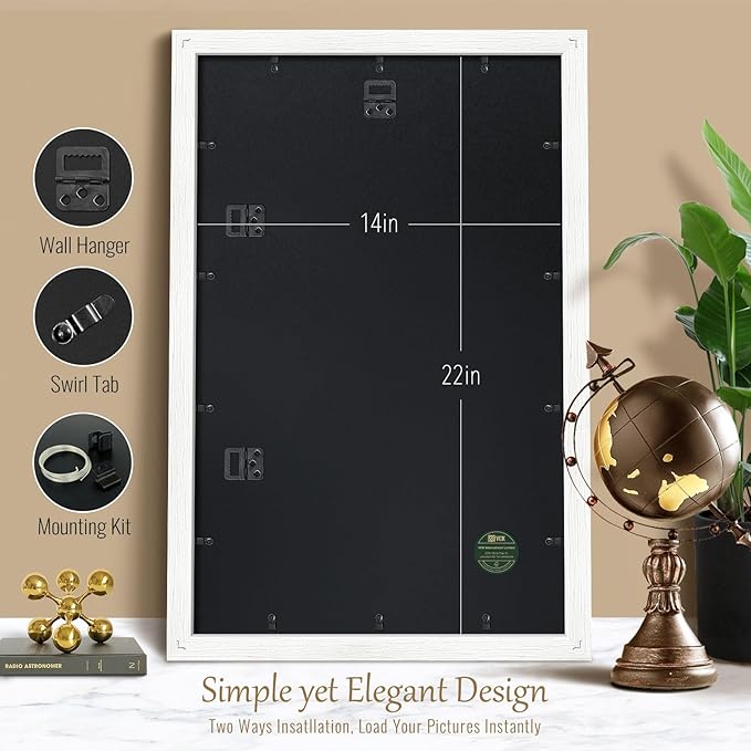 VCK 14x22 Picture Frame Set of 2, Exclusive White Woodgrain, Solid Wood Poster Frames - Wall Hanging