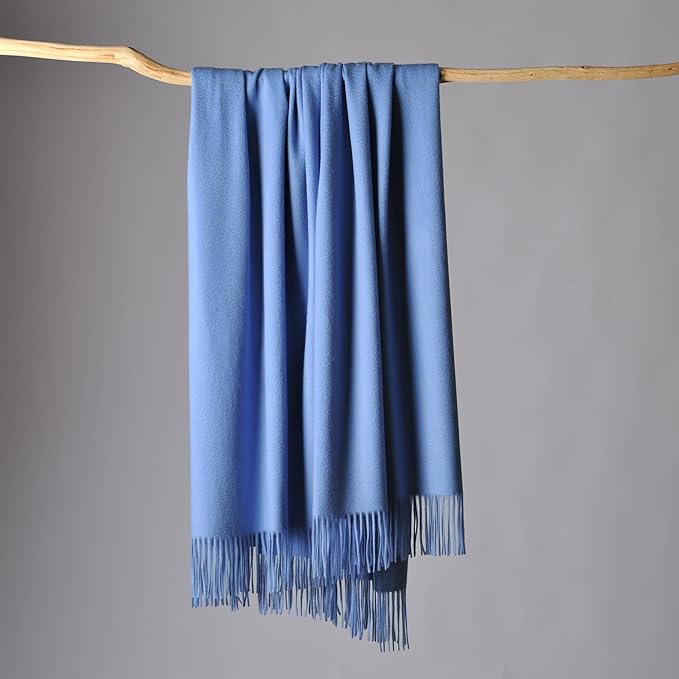 CUDDLE DREAMS Premium Cashmere Throw Blanket with Fringe, Luxuriously Soft (Porcelain Blue)