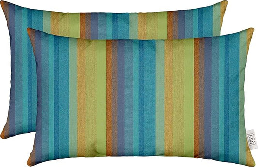 RSH DECOR: Sunbrella Lumbar Throw Pillows Set of 2 | 20" x 12" | Water and Fade-Resistant Performance Fabric | Outdoor Pillow Covers with Down-Alternative Inserts | Astoria Lagoon