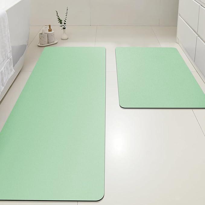 ACCUMTEK Ultra Thin Non-Slip Bath Mat Fit Under Door 2 Piece, Upgrade Backing Non Slip Bath Mat, Quick Dry Ultra Absorbent Bathroom Rugs, Machine Washable Bath Mats for Bathroom, Bathtub & Kitchen