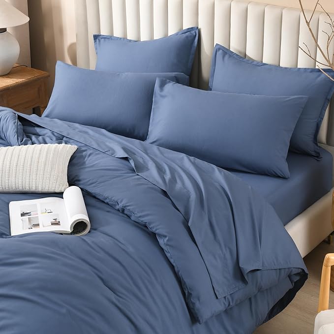 Litanika Oversized King Comforter Sets Ocean Blue - 7 Pieces Bed in a Bag Oversized King Bedding Comforter Sets, Solid Lightweight Bed Set with Comforter, Sheets, Pillowcases & Shams