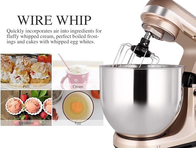 Professional Stand Mixer, 6-Qt with Timer, MK37 500W 6-Speed Tilt-Head Food Electric Mixer Kitchen Machine,Plastic (Champagne)