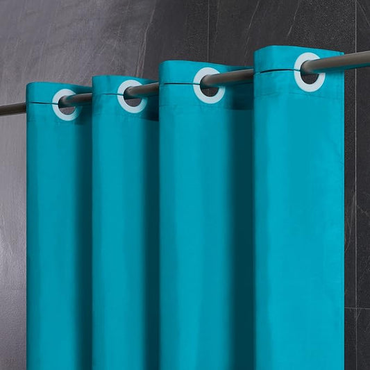 Furlinic No Hook Stall Shower Curtain 36x72 Inch,Polyester Fabric Small Narrow Shower Curtain Liner,Hotel Style Bathroom Curtains with Plastic Split Grommets,Machine Washable & Waterproof,Teal Blue.