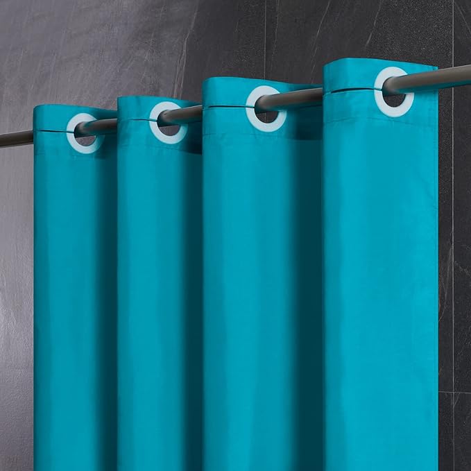 FurlinicNo Hook Fabric Shower Curtain,Small Stall Shower Curtain Liner,Bathroom Curtains with 6 Plastic Split Grommets,Waterproof & Machine Washable,Teal Blue,Half Narrow 48x72 Inch.