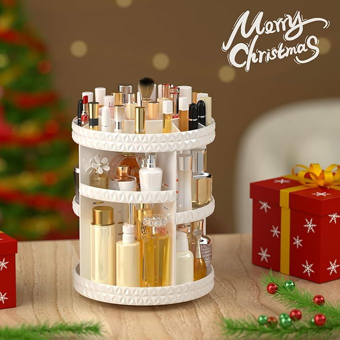 360 Rotating Makeup Organizer, DIY Adjustable Cosmetics Organizer[Patented Product], Professional Acrylic Make Up Caddy Shelf Storage Perfume, Lipsticks, Makeup Brushes or Accessories (White)