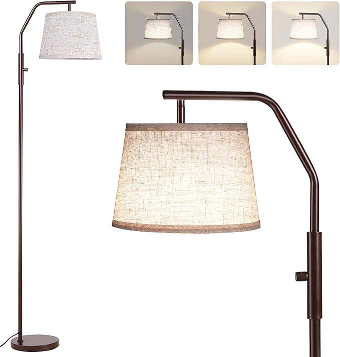 SUNMORY Floor Lamps for Living Room, 9W Bulb Included, Lamp for Bedroom with Adjust Head, Standing Lamp with Rotary Switch, 0-100% Dimmable Floor Lamp for Living Room Bedroom Office Nursery, Brown.