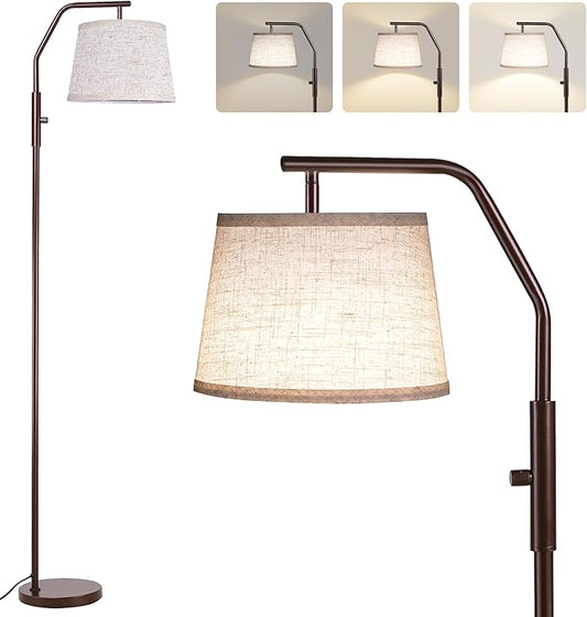 SUNMORY Floor Lamps for Living Room, 9W Bulb Included, Lamp for Bedroom with Adjust Head, Standing Lamp with Rotary Switch, 0-100% Dimmable Floor Lamp for Living Room Bedroom Office Nursery, Brown.