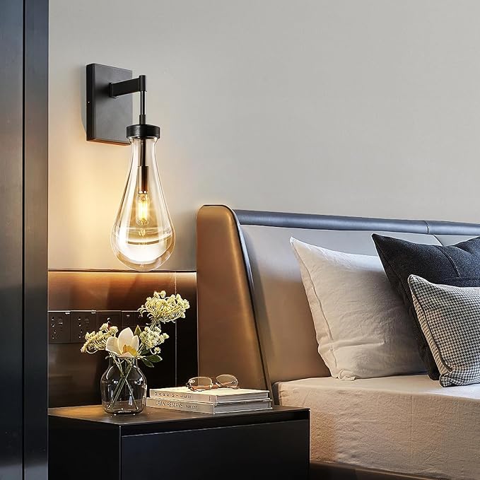 Raindrop Wall Sconces Set of Two Black Sconces Wall Decor Modern Brass Wall Lighting Glass Bathroom Sconces Indoor Vanity Light Wall Lamp for Bedroom Living Room Stair