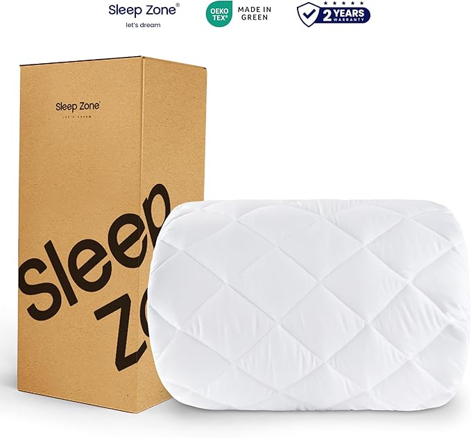 SLEEP ZONE Twin Mattress Protector, Quilted Fitted Mattress Pad, Deep Pocket Mattress Cover Stretches up to 21 inches, Fluffy Pillow Mattress Topper (White, 39x75)