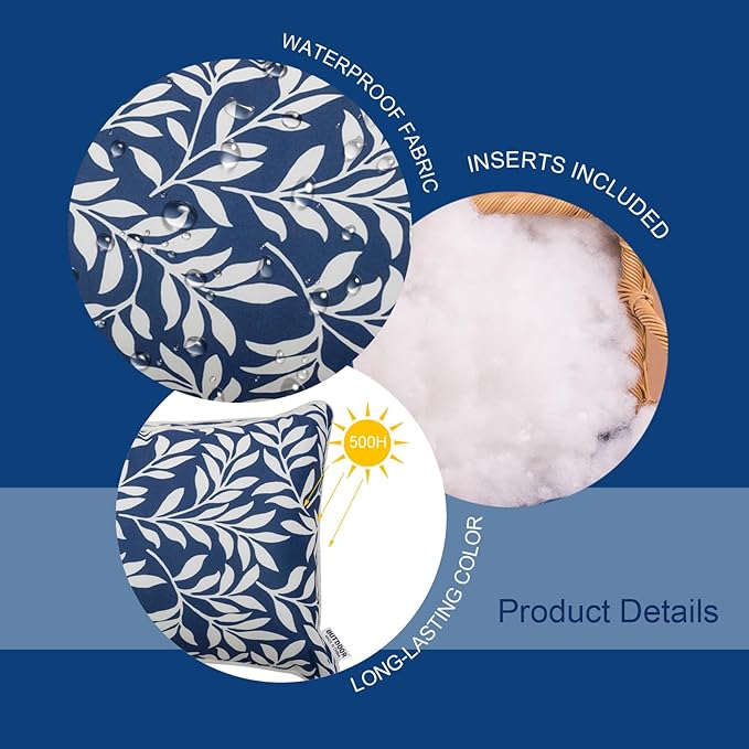 Pack of 2 Patio Lumbar Pillows, 12"x20" Fade Resistant Outdoor Waterproof Lumbar Pillow with Inners, Decorative Garden Lumbar Cushions for Home Patio Terrace Sofa Use