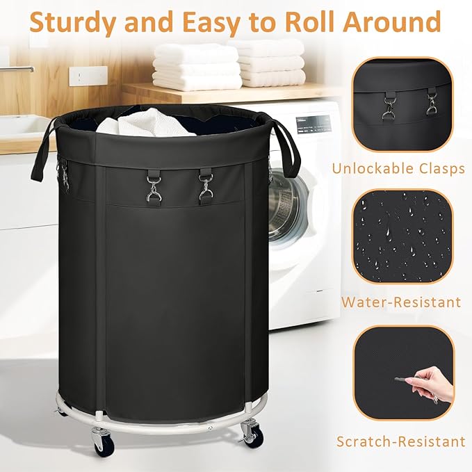 efluky 150L Laundry Basket with Wheels, Large Rolling Laundry Hampers with Handles for Bathroom, Bedroom & Laundry Room, Black
