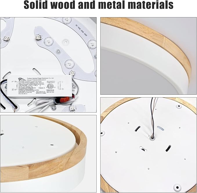 Modern Dimmable LED Close to Ceiling Light Minimalist Wood Oak Flush Mount Ceiling Light Fixture Circle Lighting with Lampshade for Bedroom Living Room Bathroom Laundry Room (White, 15.7'')