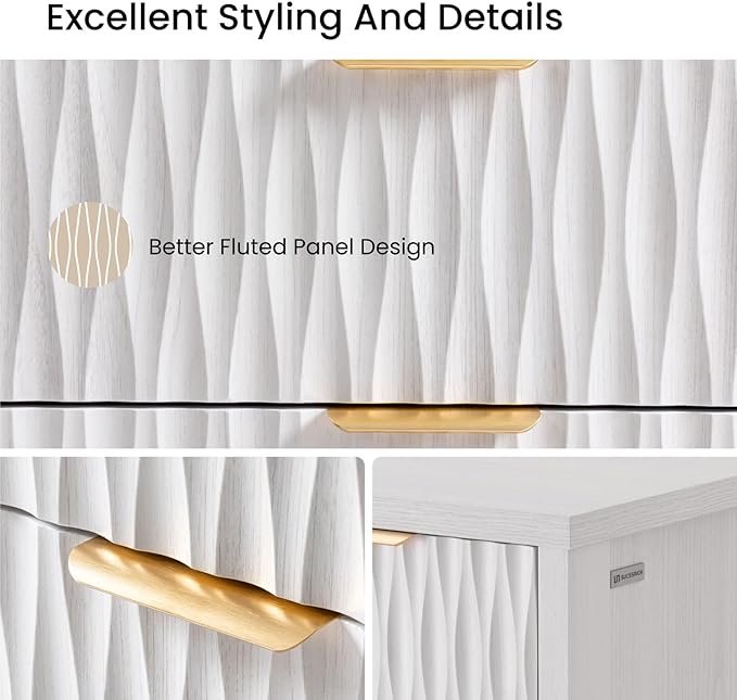 6 Drawers Dresser, 43.7" Tall Drawers for Bedroom, Extra-Thick Tabletop & Frame, Modern Chest of Wood Drawer Organizer for Bedroom, Living Room, Hallway, Closet, Beigewhite