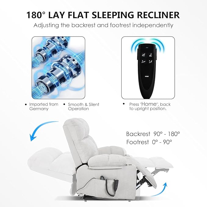 Dual Motor Power Lift Chairs for Elderly, Electric Lay Flat Recliner Chair with Vibration Massage Heat, Extra Wide Recliner Chair for Living Room with Cup Holders, Chenille Fabric - Beige