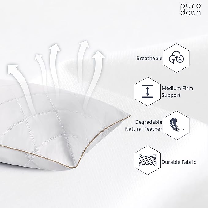 puredown® Goose Feathers and Down Pillow with Diamond Quilting with 100% Cotton Cover, Pack of 1, King Size