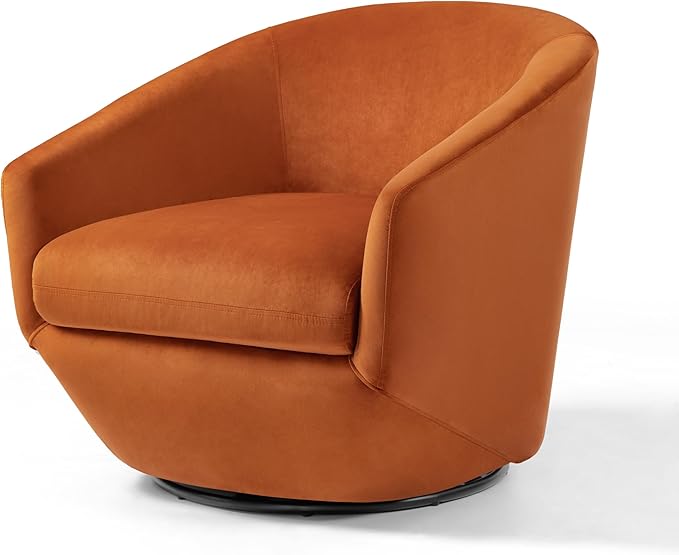 Swivel Barrel Accent Chair, Modern Round Velvet Fabric Arm Chair for Living Room, Bedroom, Comfy Club Reading Chairs for Adults(Velvet, Orange, Set of 1)