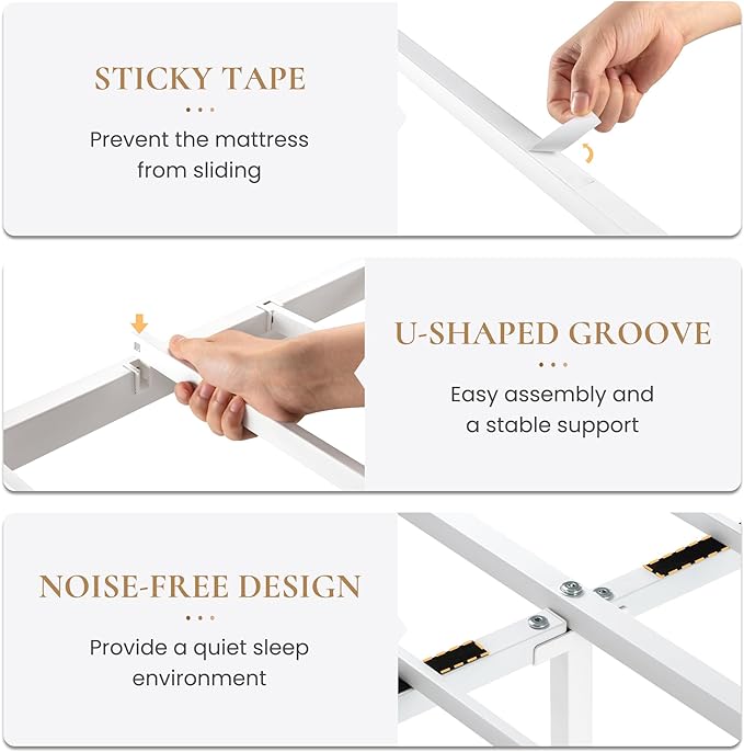 SHA CERLIN 14 Inches Queen Size Metal Platform Bed Frame/Vintage Iron-Art Headboard and Footboard/Mattress Foundation for Storage/No Box Spring Needed/Noise-Free/Easy Assembly/White