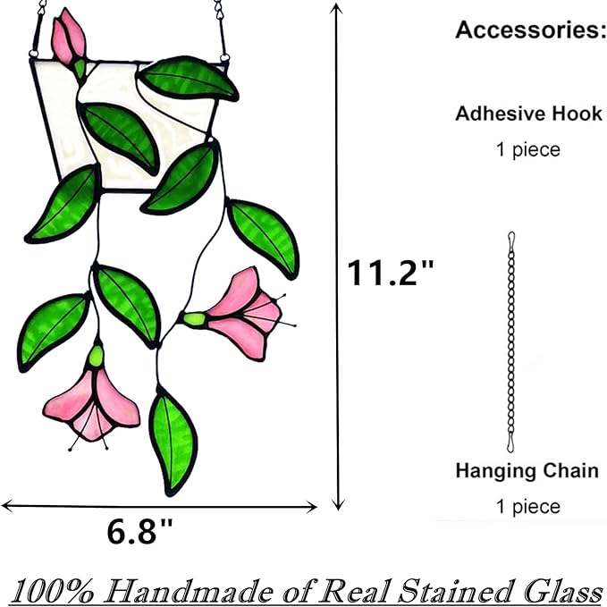 Plants Flower Stained Glass Window Hanging, Artificial Plants Sun Catchers Indoor Window, Stain Glass Suncatcher Hanging,Handcrafted Home Decor