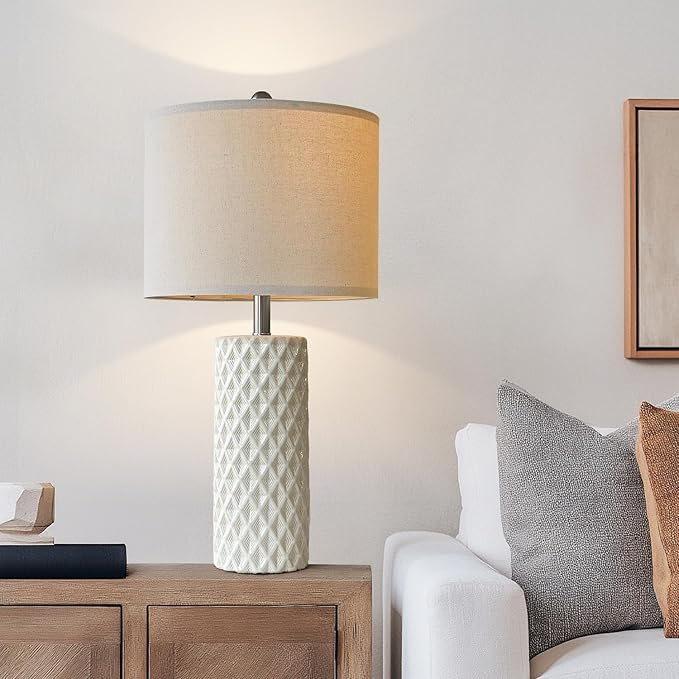 26" Tall Table Lamp for Living Room -Vintage White Lamps Set of 2 Modern Ceramic Lamps for Night Stands, Bedside Lamp for End Tables, Nightstand Lamps for Bedroom