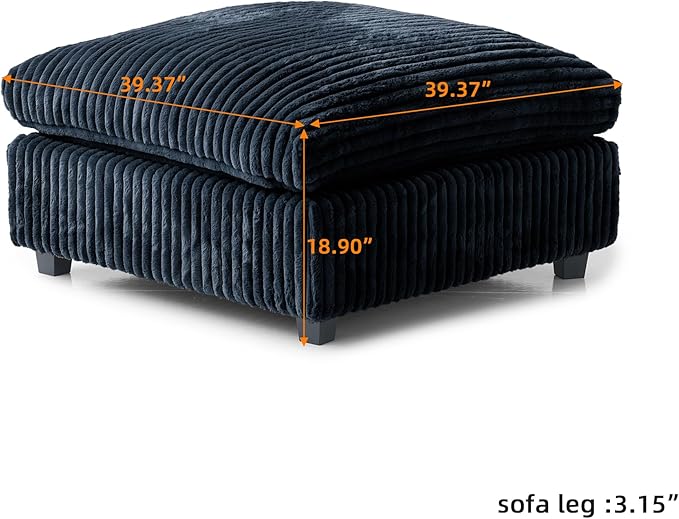 JACH 39.37" Modern Comfy Ottoman for Living Room, Oversized Ottoman Footstool, Cushion Covers Removable, Minimalist Ottomans for Party Bedroom Apartment (Black)