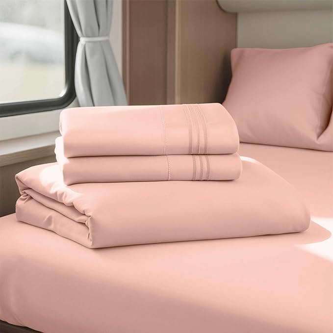 Clara Clark Bed Sheets, Premier 1800 Series 4 Piece RV Queen Sheet Set, Luxury Soft Sheets for RV Bunks, Short Queen - Peach Beige