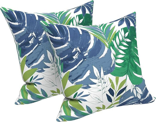 LVTXIII Outdoor Throw Pillow Covers 16 x 16 Inch, Covers ONLY Modern Cute Pattern Decorative Square Toss Pillow Case Pack of 2 for Home Patio Garden Sofa Bed Furniture, Islamorada Blue Green