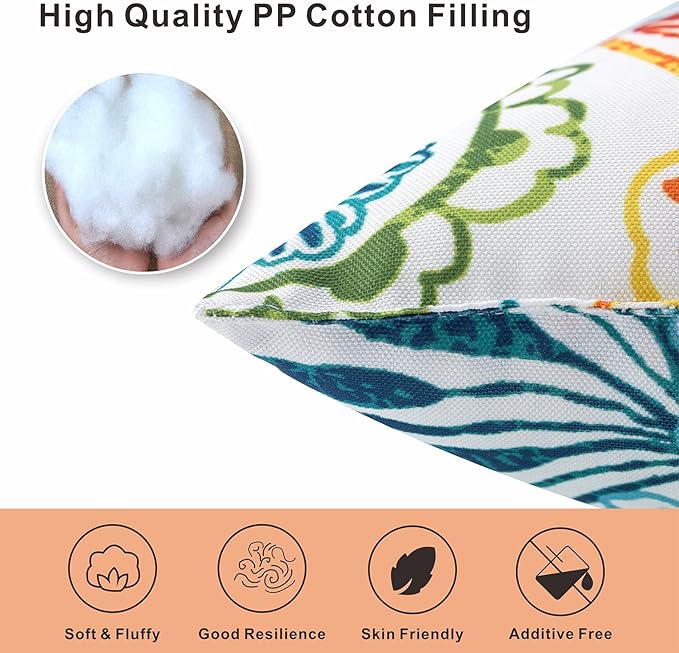 Outdoor Pillows Waterproof Set of 2 Decorative Throw Pillows with Inserts 18×18 Inch Outdoor Square Pillows for Patio Furniture(Paisley Print)