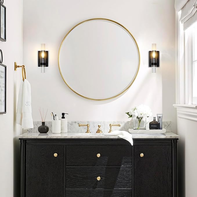 Untrammelife Black Wall Sconce, 1-Light Modern Wall Sconce with Clear Glass Shade, Dimmable Indoor Sconces Wall Lighting, Wall Mounted Lamp, Wall Lights for Bedroom Living Room, LED Bulb Included