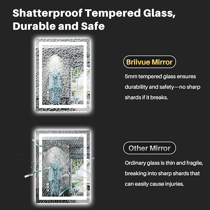 20"x28" LED Bathroom Mirror with Lights, Backlit & Front Lit, Anti-Fog Lighted Bathroom Vanity Mirror for Wall, Memory Function, Dimmable, HD Tempered Glass, Shatter-Proof