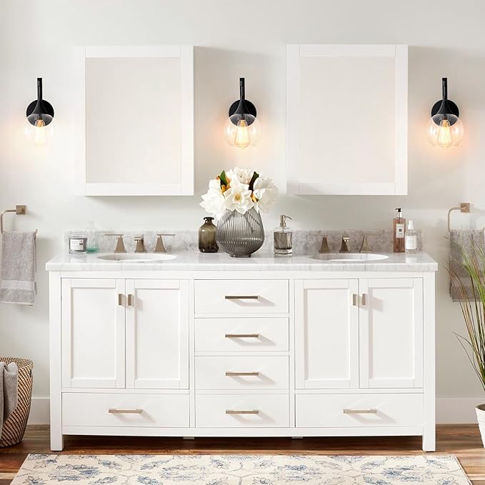 Black Wall Sconces Set of Two,Modern Wall Sconce Light with Clear Glass Shade,Bathroom Vanity Light Fixtures,Farmhouse Wall Lights for Living Room, Hallway,Kitchen