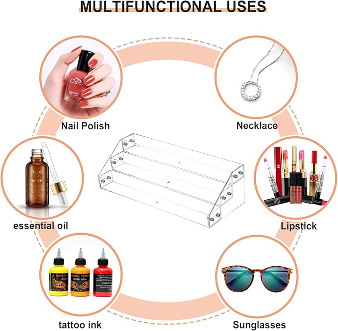 3 Packs Clear Nail Polish Organizer Holder Shelf Rack, Acrylic Display Stand For Sunglasses Paint Essential Oils, Makeup Holder, Nail Poliahes Storage to 36 Bottles (Fit 1-2oz Bottles)