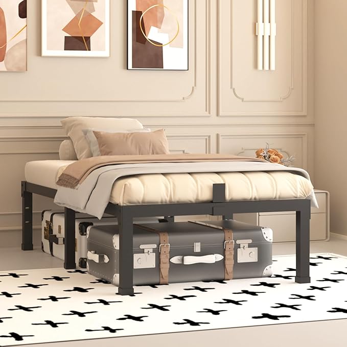 Twin Size Bed Frames, 14 Inch High 3500 lbs Heavy Duty Metal Platform, Mattress Foundation with Steel Slat Support/No Box Spring Needed/Noise Free/Non-Slip/Easy Assembly