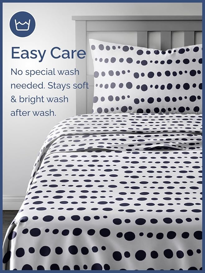 Kids Blue Dots Full 4 Piece Sheet Set - Boys, Girls, Teens, Toddler - Easy Fit Deep Pockets - Breathable, Hotel Quality Bedding Sheets - Machine Washable - Wrinkle Free - Cute, Cozy, Soft - CGK Linens