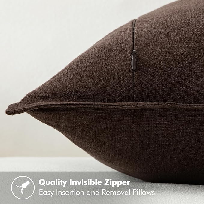 MIULEE Decorative Linen Euro Sham Pillow Covers 24x24 Dark Brown Boho Farmhouse Neutral Couch Throw Pillows for Bed Pack of 2 Accent Modern Pillowcase Sofa Livingroom Home Decor