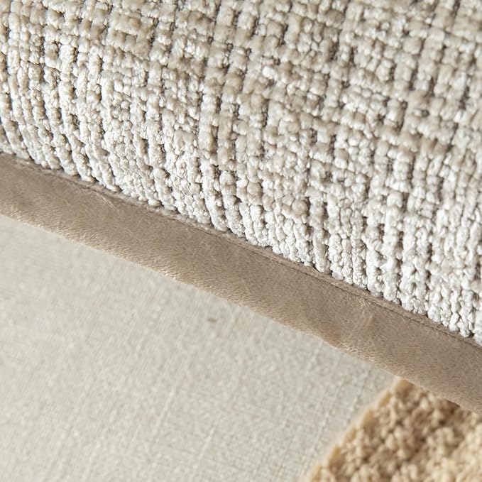 Yaertun Pack of 2 Chenille Textured Decorative Throw Pillow Covers Accent Solid Cushion Cover Soft Cozy Pillow Case with Velvet Back for Couch Sofa Bed Living Room 12x20 Inch Khaki