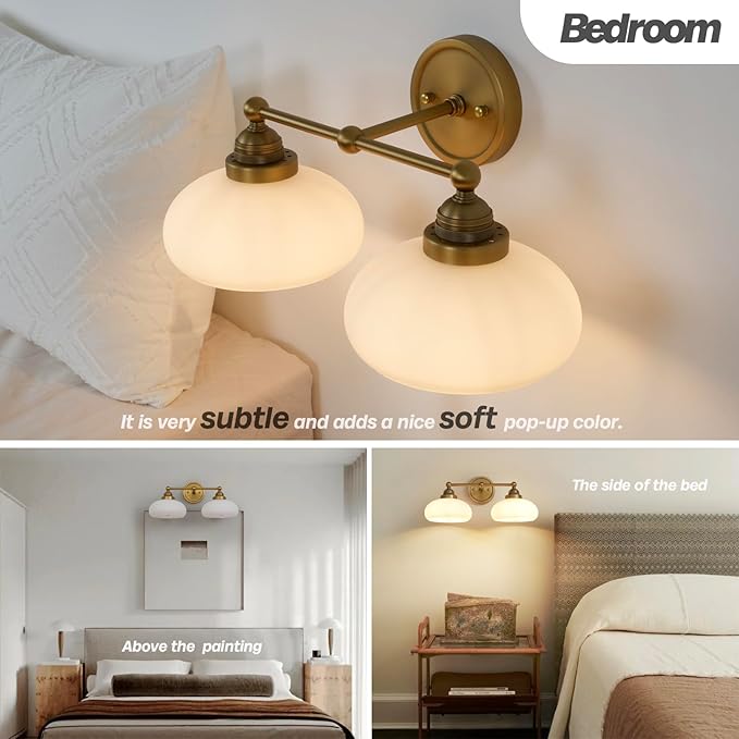 Vintage 2-Lights Sconces Wall Lighting with Milk White Glass Shade, Double Arm Wall Lamp Fixture for Living Room Dining Room Bedroom Hallway